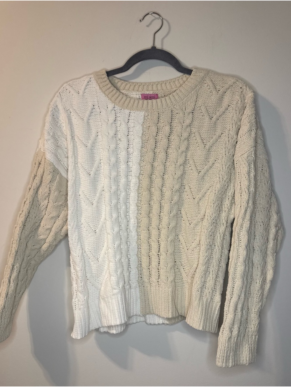 Mi Ami for Francesca’s Women’s L Cable Knit Sweater Ivory Cream Textured Knit